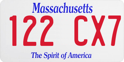 MA license plate 122CX7