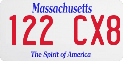MA license plate 122CX8
