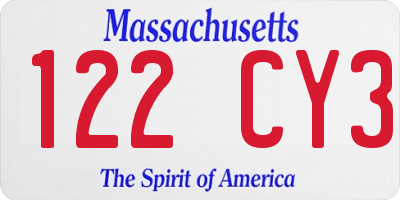 MA license plate 122CY3