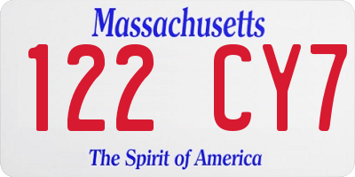 MA license plate 122CY7