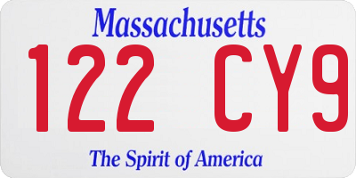 MA license plate 122CY9