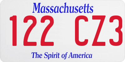 MA license plate 122CZ3