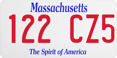 MA license plate 122CZ5