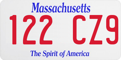 MA license plate 122CZ9