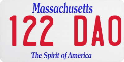 MA license plate 122DA0