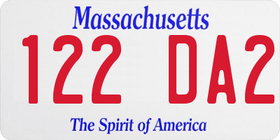 MA license plate 122DA2
