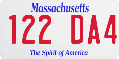 MA license plate 122DA4