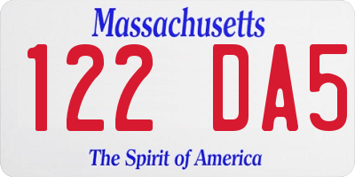 MA license plate 122DA5