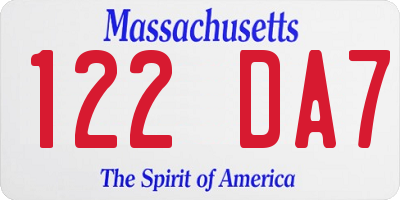 MA license plate 122DA7