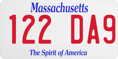 MA license plate 122DA9