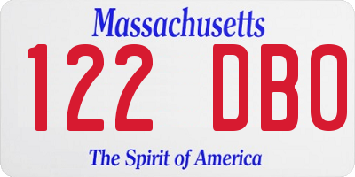 MA license plate 122DB0