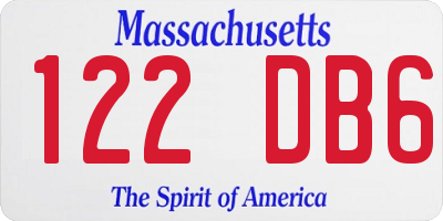 MA license plate 122DB6