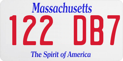 MA license plate 122DB7