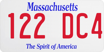 MA license plate 122DC4