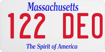 MA license plate 122DE0