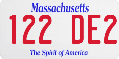MA license plate 122DE2
