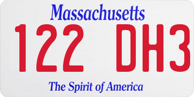 MA license plate 122DH3
