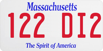 MA license plate 122DI2