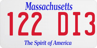 MA license plate 122DI3