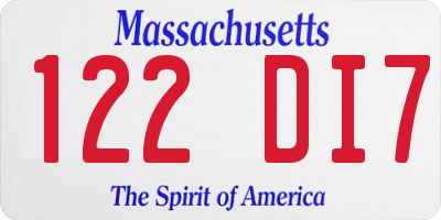 MA license plate 122DI7