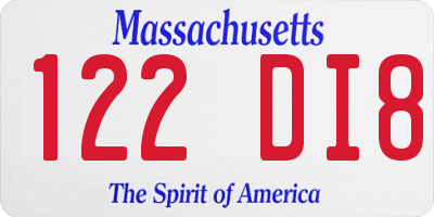 MA license plate 122DI8