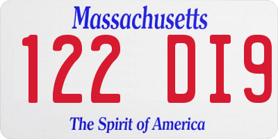 MA license plate 122DI9