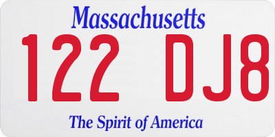 MA license plate 122DJ8