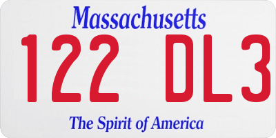MA license plate 122DL3