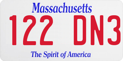 MA license plate 122DN3