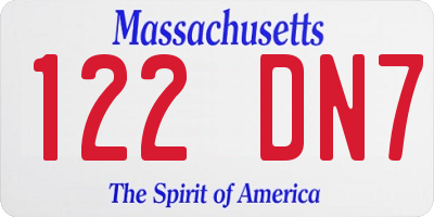 MA license plate 122DN7