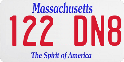 MA license plate 122DN8