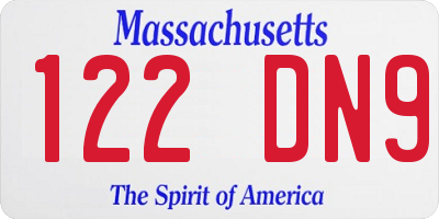 MA license plate 122DN9