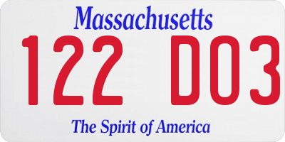 MA license plate 122DO3