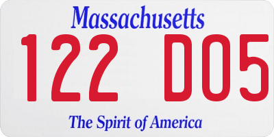 MA license plate 122DO5