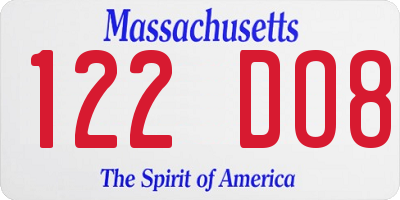 MA license plate 122DO8