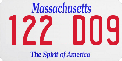MA license plate 122DO9