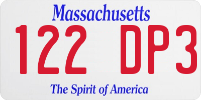 MA license plate 122DP3