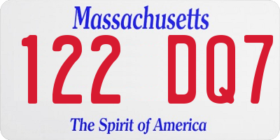MA license plate 122DQ7