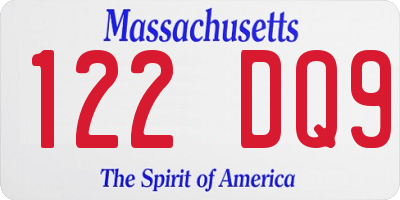 MA license plate 122DQ9