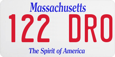 MA license plate 122DR0