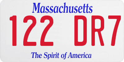 MA license plate 122DR7