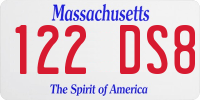 MA license plate 122DS8