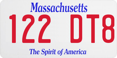 MA license plate 122DT8