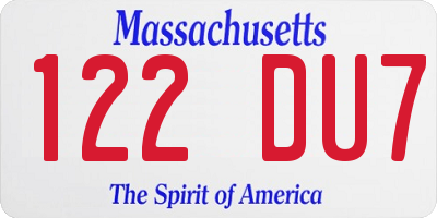 MA license plate 122DU7