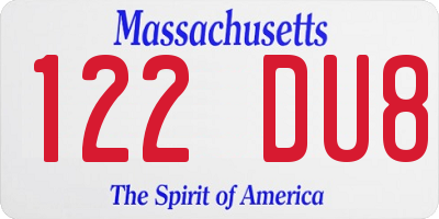 MA license plate 122DU8