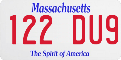 MA license plate 122DU9