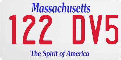 MA license plate 122DV5