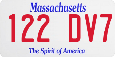 MA license plate 122DV7