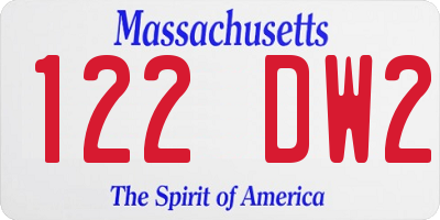 MA license plate 122DW2