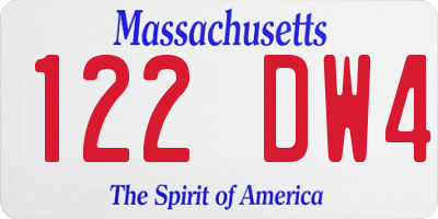 MA license plate 122DW4